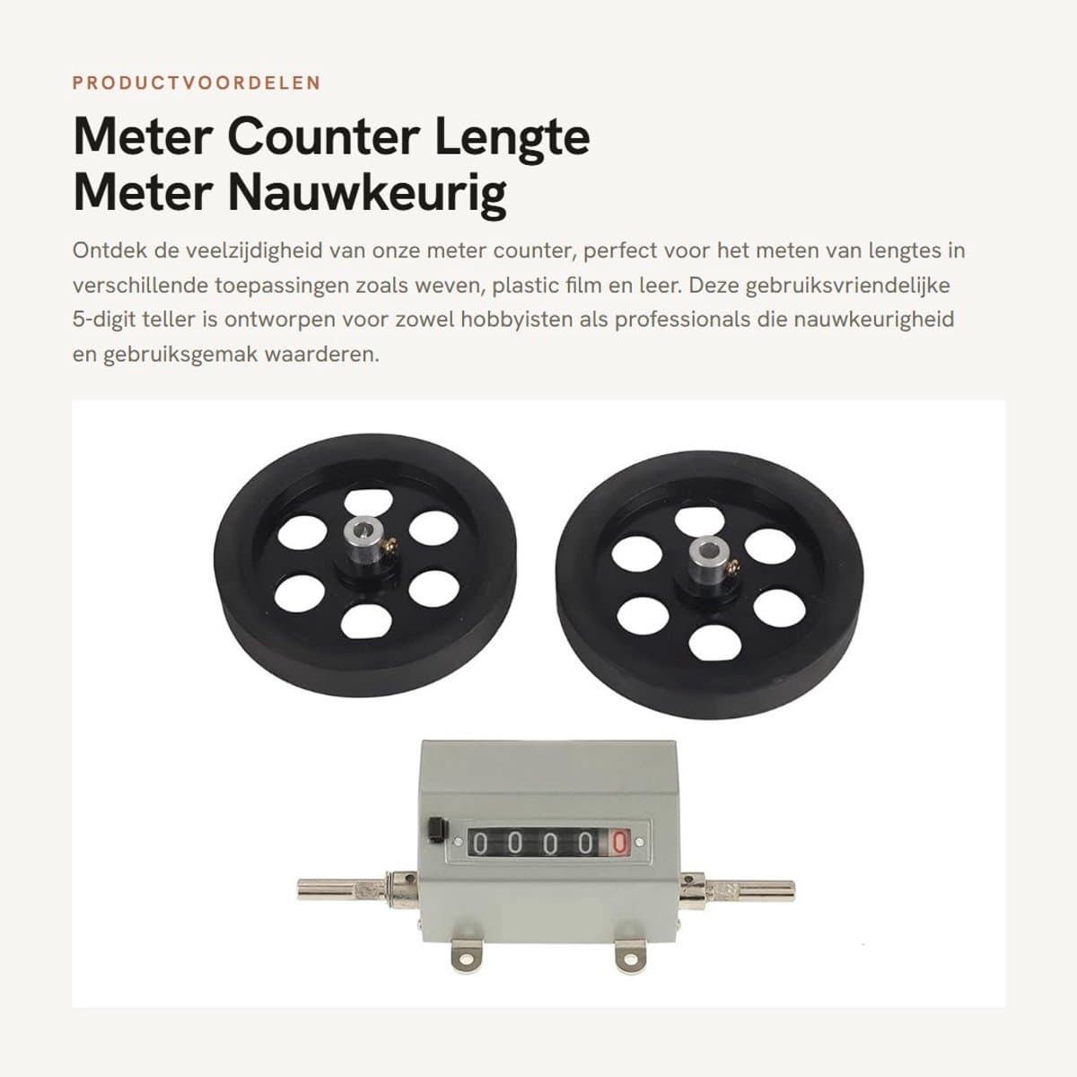 Dailygoods- Meterteller 5-cijferig - Lengteteller 0-9999,9 - Antislip - Nauwkeurige telling - Resetknop - Max. snelheid 350 tpm - Lengtemeter
