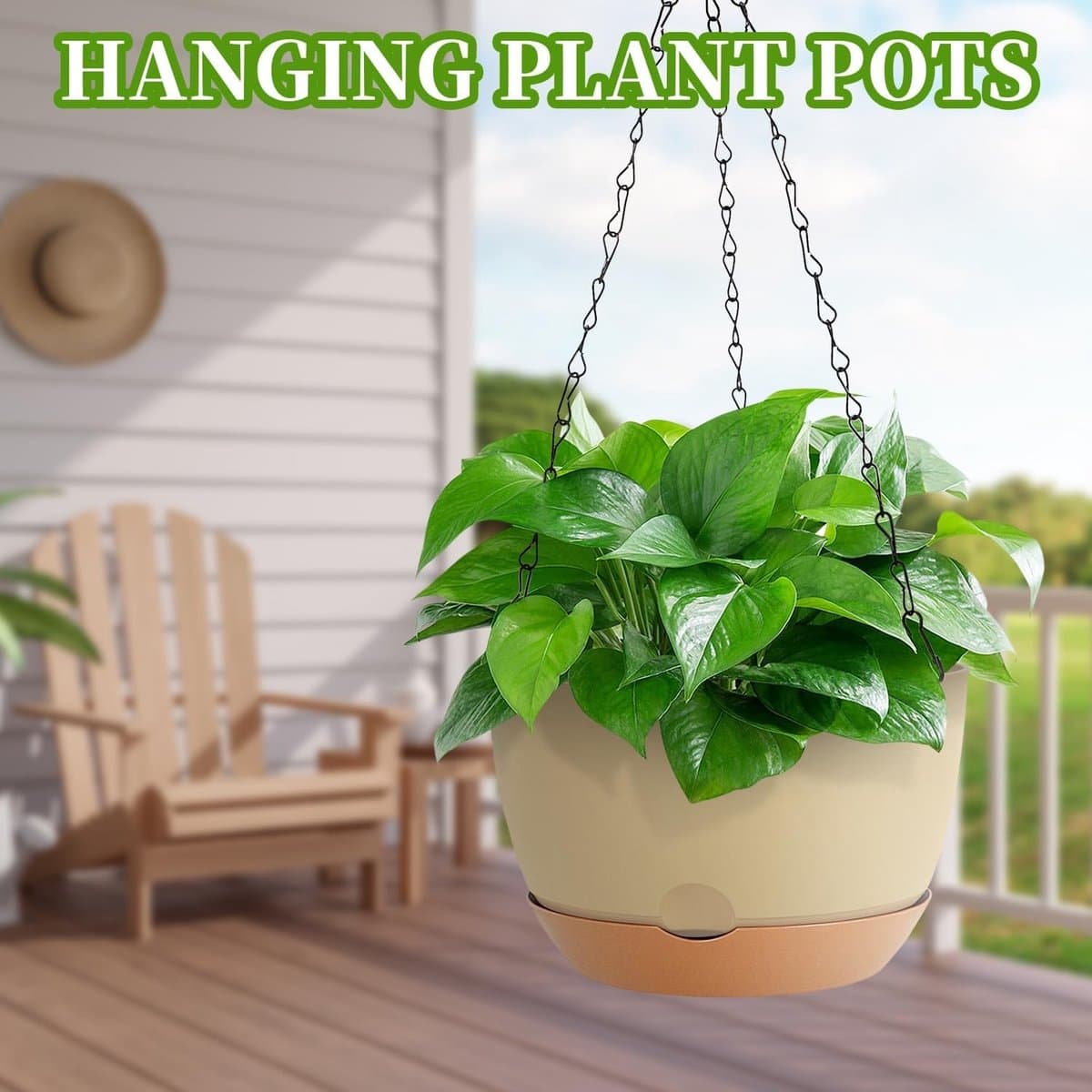 Set van 2 Hangende Plantenpotten met Kettinghaak, Ideaal voor Binnen en Buiten, Tuin Decoratie en Plantenverzorging (Beige, 20cm)