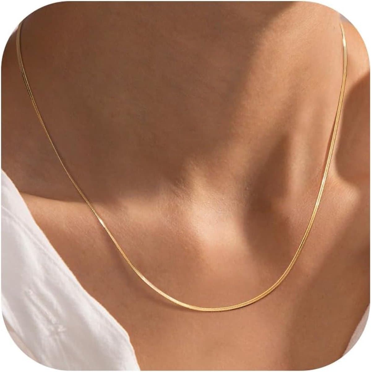 Gouden Ketting voor Dames - 925 Sterling Zilveren Sluiting Choker Ketting 14K Goud Verguld 14/16/18/20 inch Dunne Eenvoudige Box Figaro Ketting Visgraat Ketting