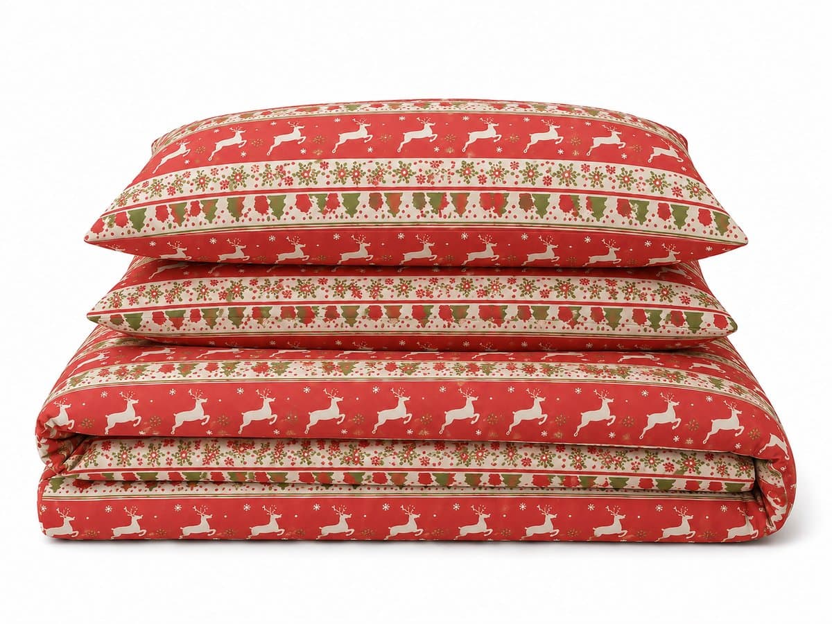LALIVA Nordica Dekbedovertrekset – 200 x 220 cm – 100% Katoen – 2 Kussenslopen – Kerst – Rood/Groen