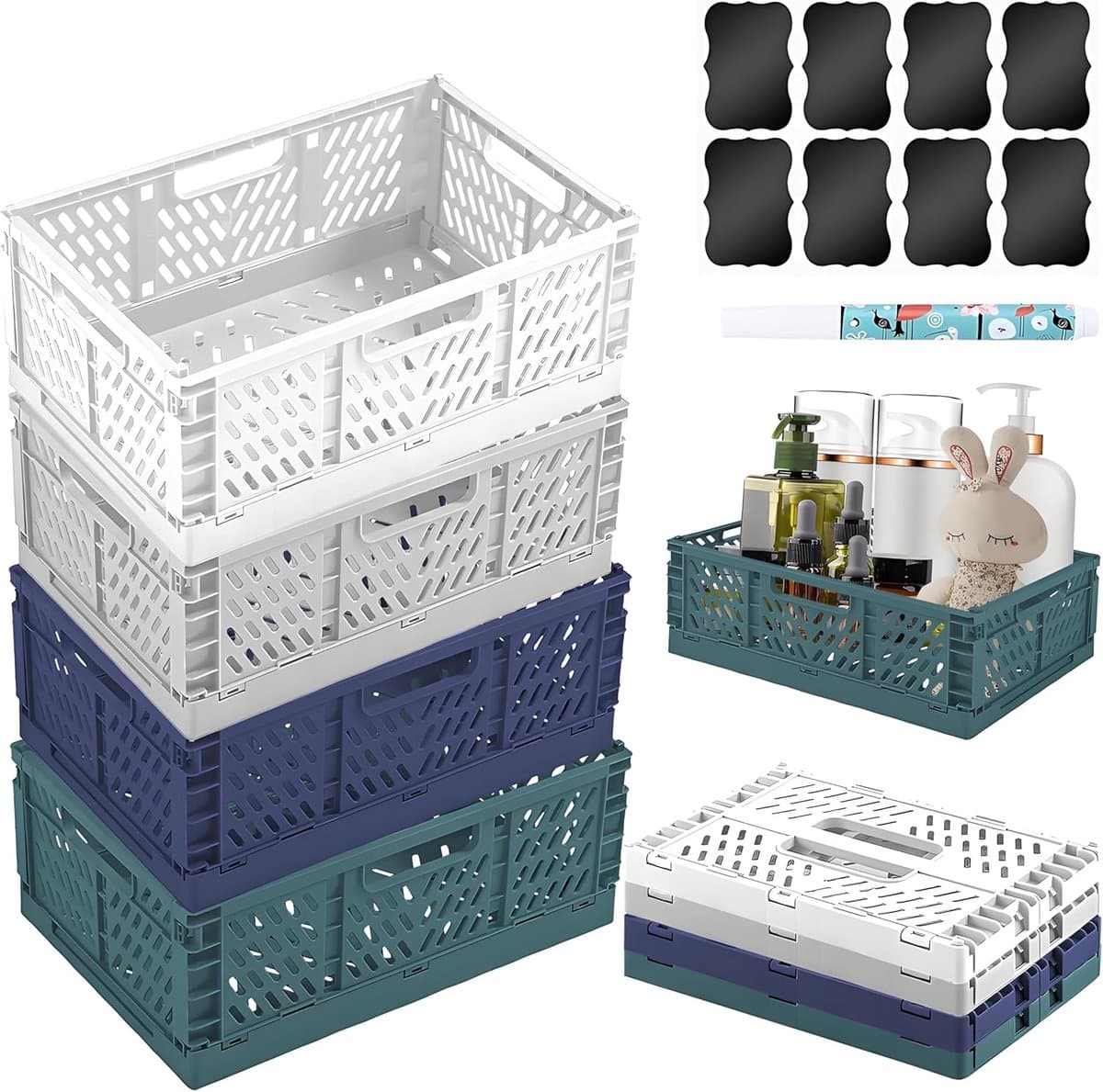 4 Stuks Vouwdoos Klein Plastic,Mini Manden Plastic Vouwdoos, Stapelcontainer Organizer Voor Opvouwbare Opbergmand,Opbergdozen Opbergdozen Voor Kinderkamer,Keuken,Studeerkamer