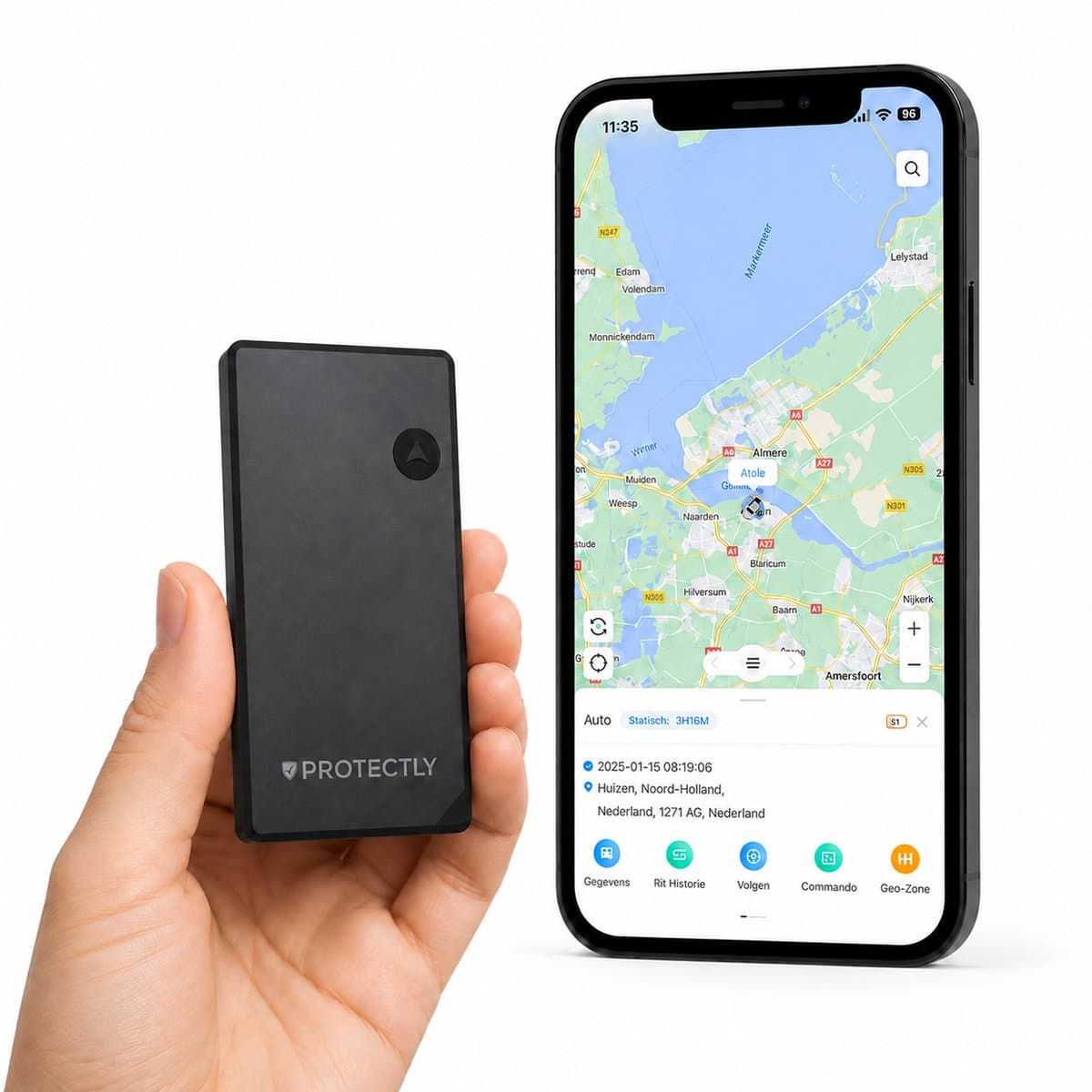 Protectly® GPS Tracker Zonder Abonnement met APP - GPS Tracker Fiets - 190 landen + Europa dekking - Incl. 10 Jaar all-in Abonnement – Tot 5 Jaar Batterij – 4G Real-Time Tracking – O.a. Auto, Fiets, Fatbike, Koffer, Scooter en Kind - Tag - Compact