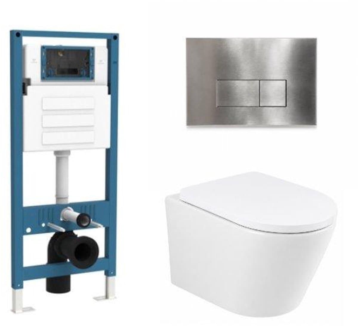 QeramiQ Dely Toiletset - inbouwreservoir Qeramiq Flush - 35mm zitting - metaal RVS bedieningsplaat - rechthoekige knoppen - mat wit
