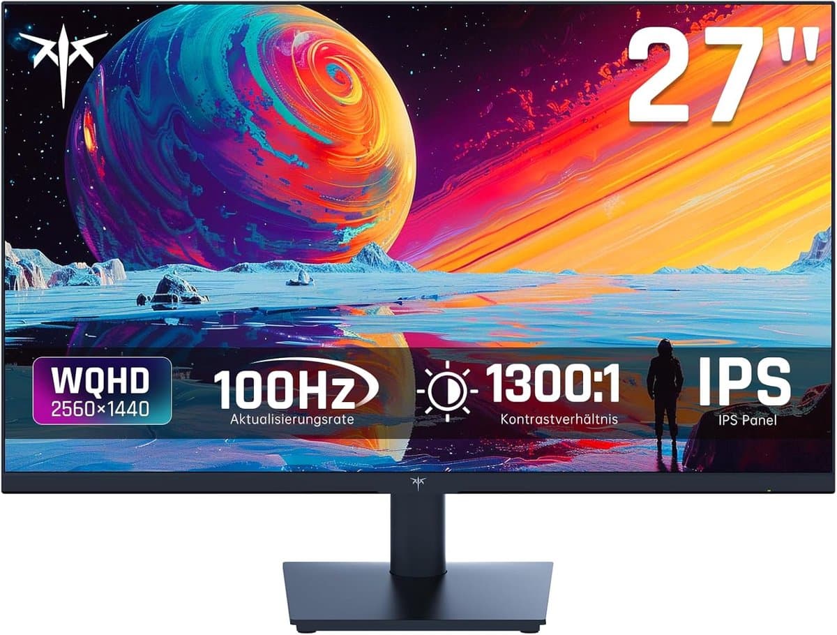 27 Inch Monitor - QHD Scherm - Werk en Gaming - 100Hz IPS Paneel - 2K Resolutie - Zwart