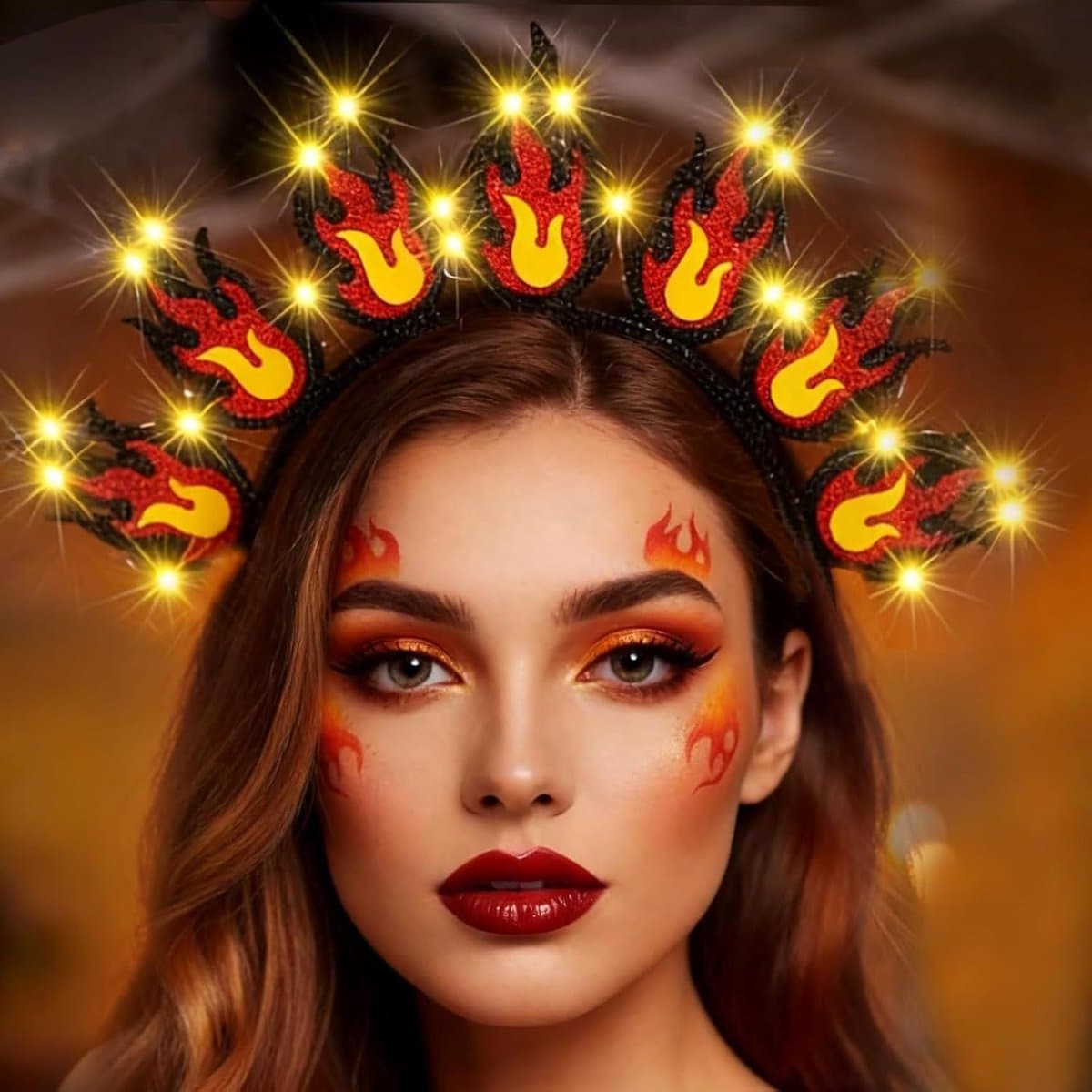 SnelShoppen - Vrouwelijke LED Haarband met Vlamontwerp - Luminous Vlam Hoofdband voor Feest, Carnaval, Rave, Halloween, Bruiloften, Vakantie, Kostuumf