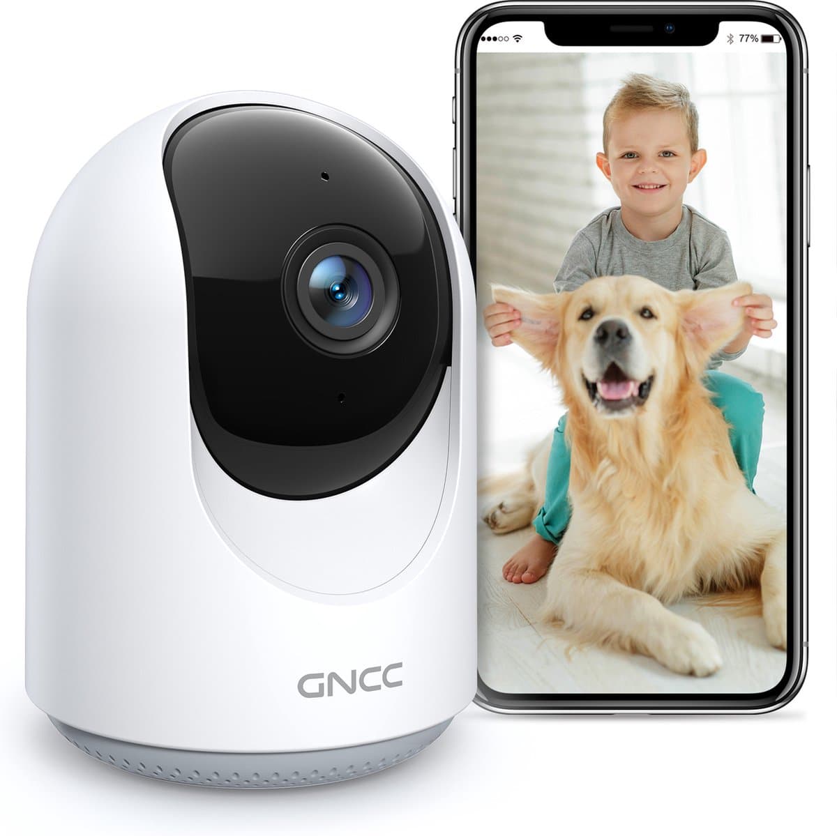 GNCC P1 Bewakingscamera voor binnen 1080P/360° horizontale groothoek/nachtzicht/geluidsdetectie/afstandsbediening/tweewegaudio