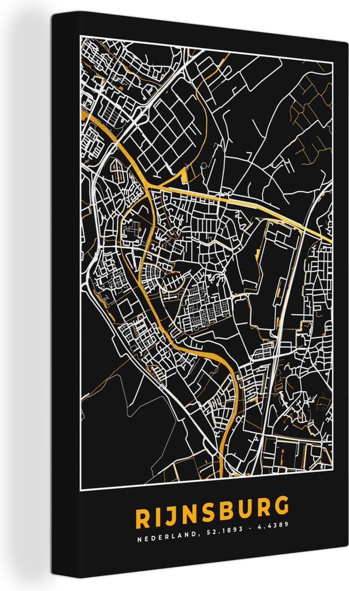 Canvas Schilderij Rijnsburg - Goud - Plattegrond - Kaart - Stadskaart - 40x60 cm - Wanddecoratie