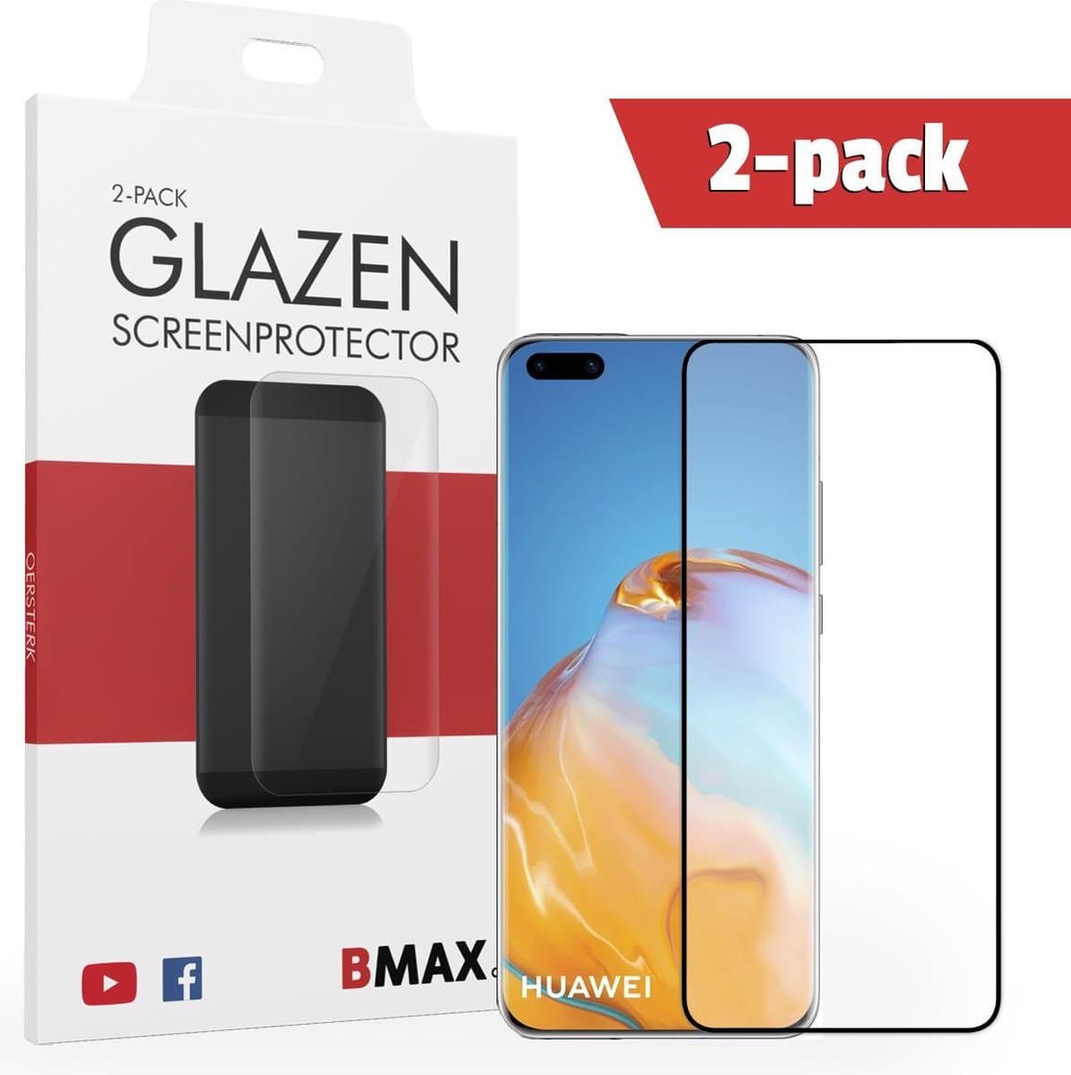 2-pack BMAX geschikt voor de Glazen Screenprotector Huawei P40 Full Cover Glas / Met volledige dekking / Beschermglas / Tempered Glass / Glasplaatje
