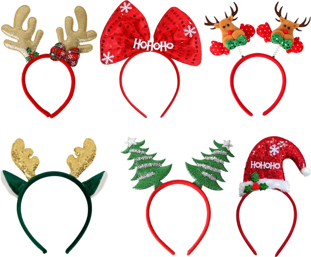 Kerst diadeem Rendier Kerstboom Diadeem Kerstdiadeem Kersthaarband Kerstversiering Kinderen En Volwassenen – 6 Stuks