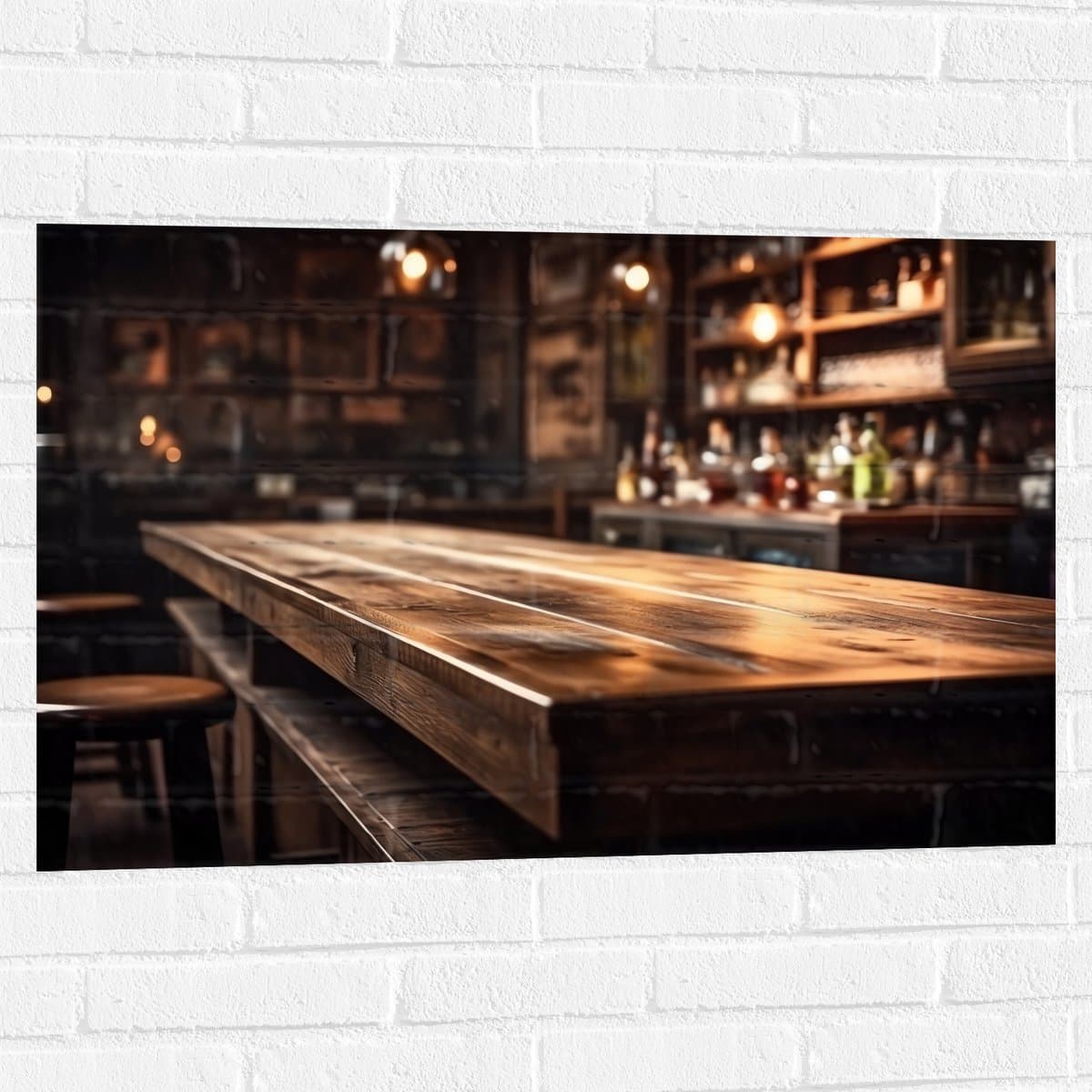 Muursticker - Tafel - Hout - Kruk - 90x60 cm Foto op Muursticker