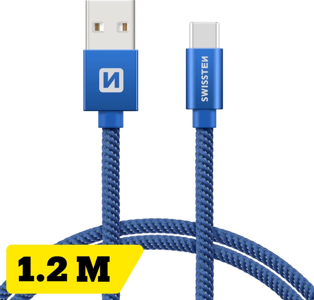 Swissten Gevlochten USB-C naar USB-A Kabel - 1.2M - Blauw