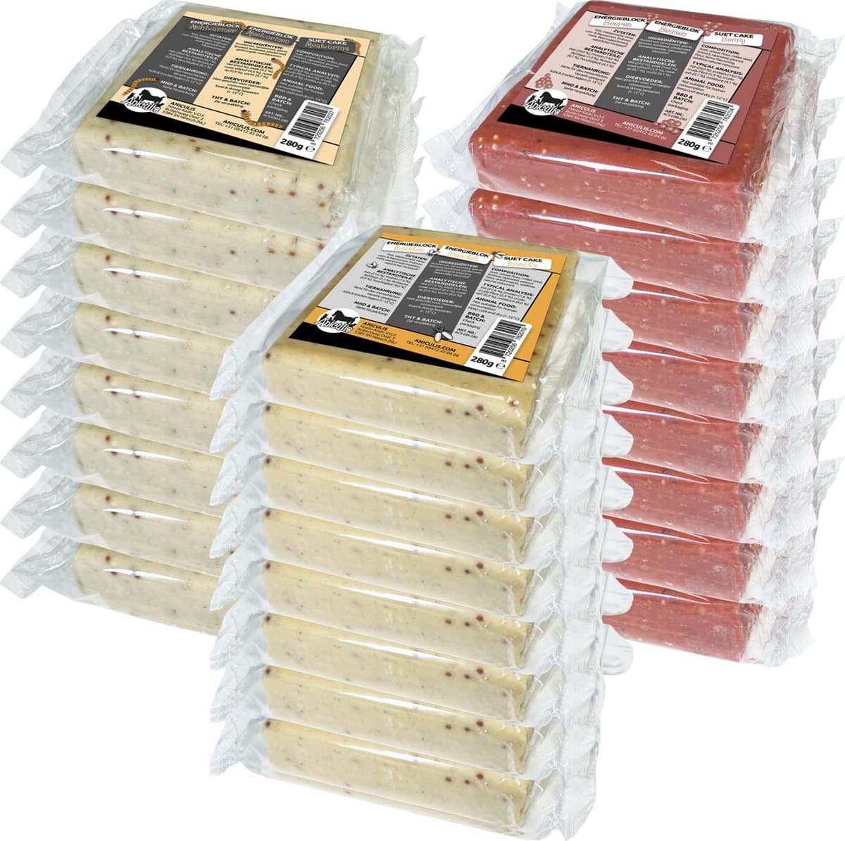 Aniculis - Energieblokken met insecten, meelwormen en bessen voor wilde vogels - MIXPack XL (24 x 280g) - Premium voer voor tuinvogels - Geschikt om het hele jaar door te voeren
