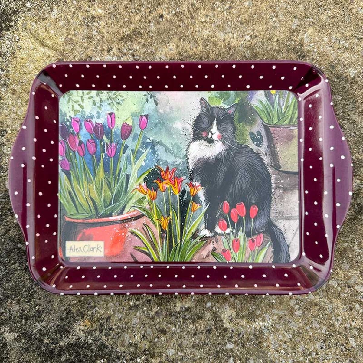 Alex Clark Dienblad Klein Formaat Cat & Tulips ~ Melamine Tray Kat en Bloemen