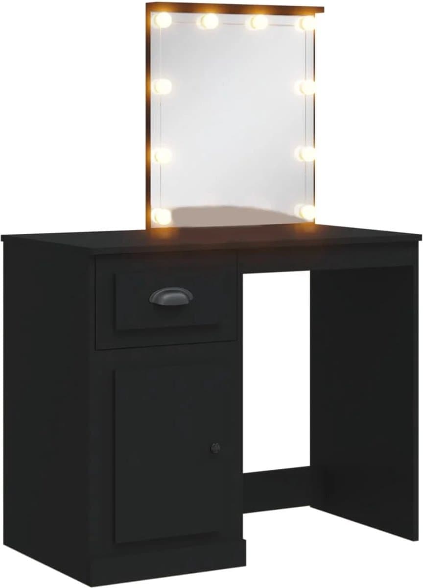 Kaptafel met spiegel en verlichting - Make up tafel - Make up - Toilettafel - Met lades - Zwart