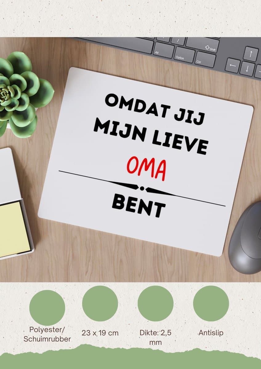 Akyol - omdat jij mijn lieve oma bent Muismat - Oma - de liefste oma - verjaardag - cadeautje voor oma - kado - geschenk - 23 bij 19 cm
