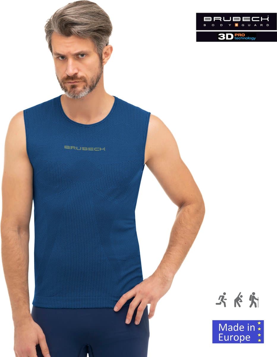 Brubeck 3D Pro Mouwloos Sportshirt Heren – Thermoactief Hardloopshirt – Naadloos & Ademend – Donkerblauw XL
