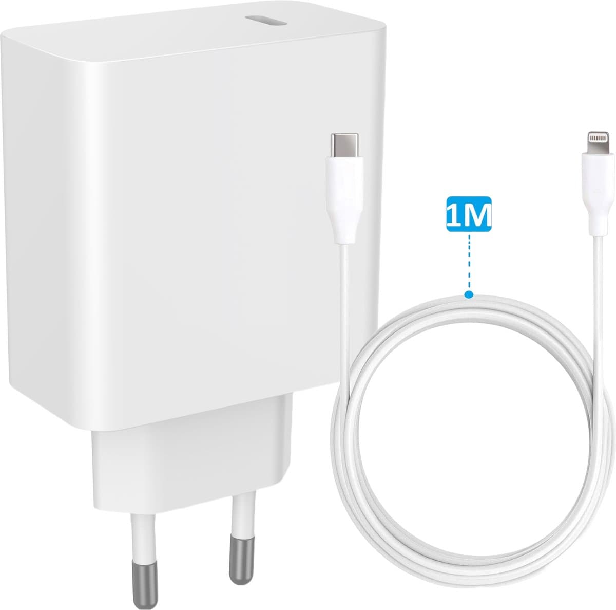 45W USB-C Adapter + USB-C naar 8-PIN Oplader Kabel - Geschikt voor iPhone, iPad - Universele USB-C Oplader Adapter Stekker Blokje