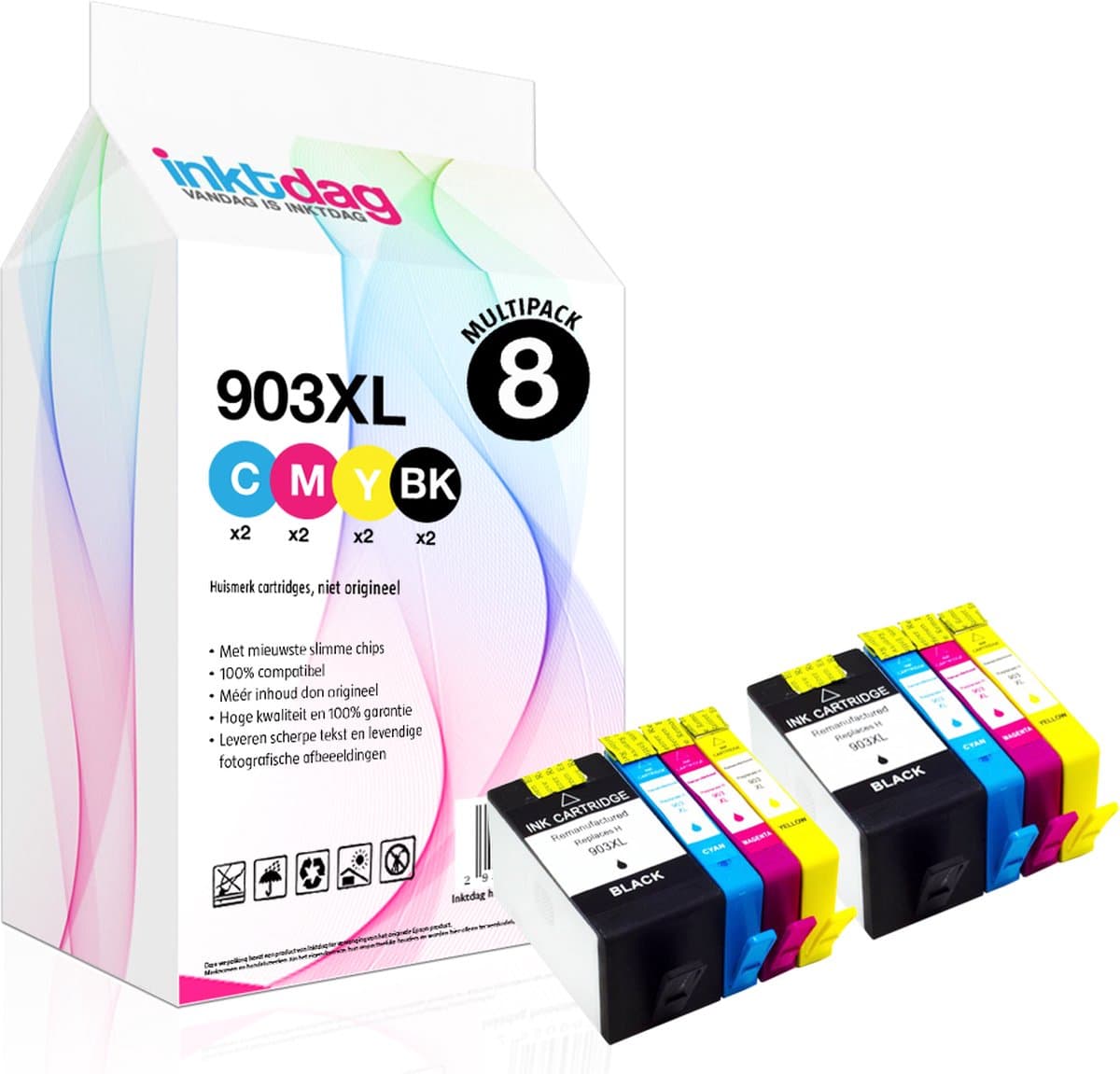 Inktdag inktcartridges voor hp 903 inktcartridges, hp 903xl, HP 903XL multipack van 8 kleuren voor HP OfficeJet 6950, P OfficeJet Pro 6860,HP OfficeJet Pro 6960,HP OfficeJet Pro 6970,HP Officejet Pro 6951