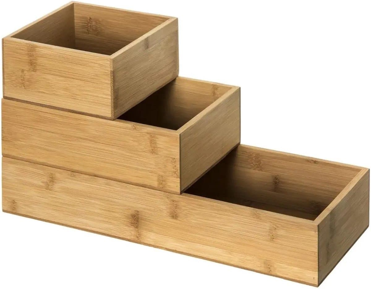 5Five bestekbakken/keuken organizers - 3x stuks - verschillende formaten - bamboe - Keukenbenodigdheden - Bestekbak voor keukenlade