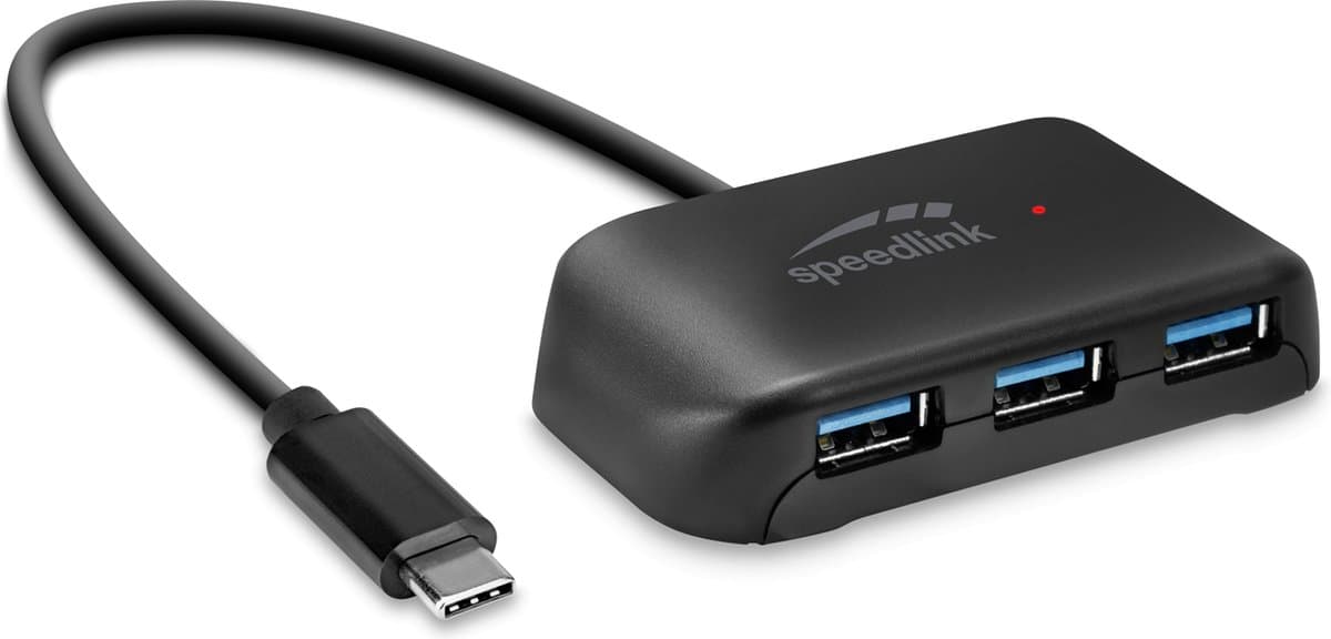 Speedlink SNAPPY EVO USB Hub - 4-Port - Type-C to USB 3.0, USB 3.1 Gen 1, USB 3.2 Gen 1 (5 Gbit-s) - Zwart