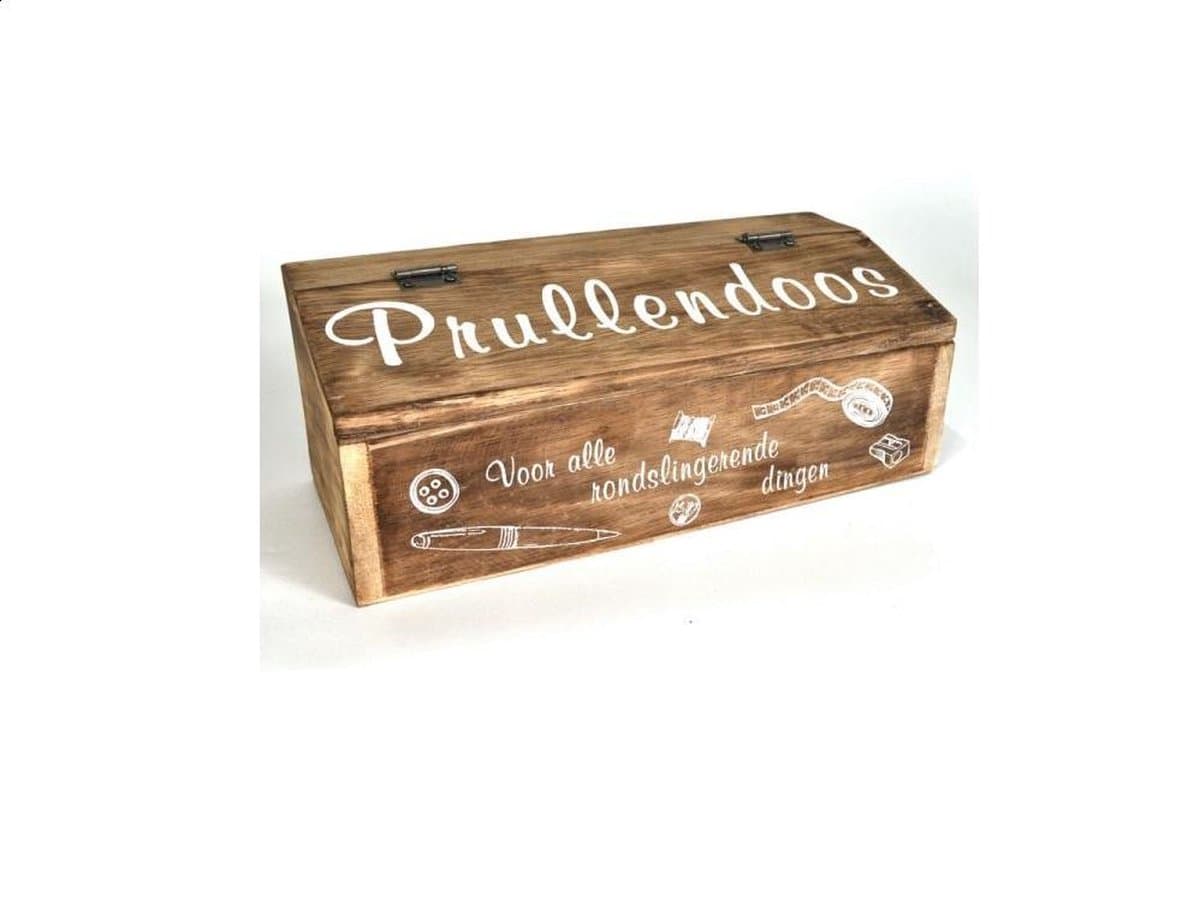 Prullendoos Naturel met Witte Letters - 27 cm lang
