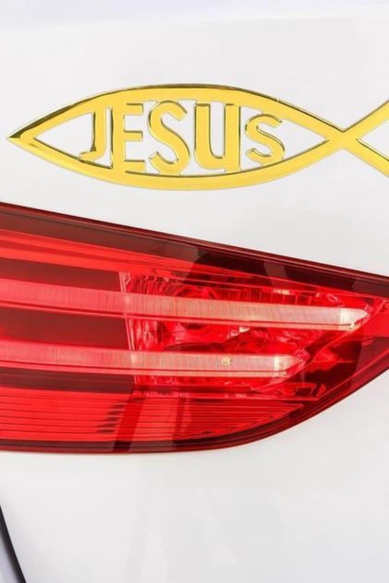 Auto sticker ichtus vis goudkleur.