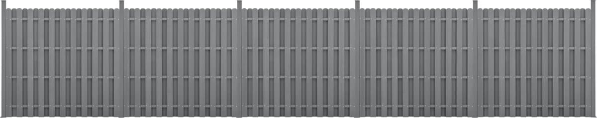 WPC Schuttingpaneel 11 planken met palen 185x932 cm grijs