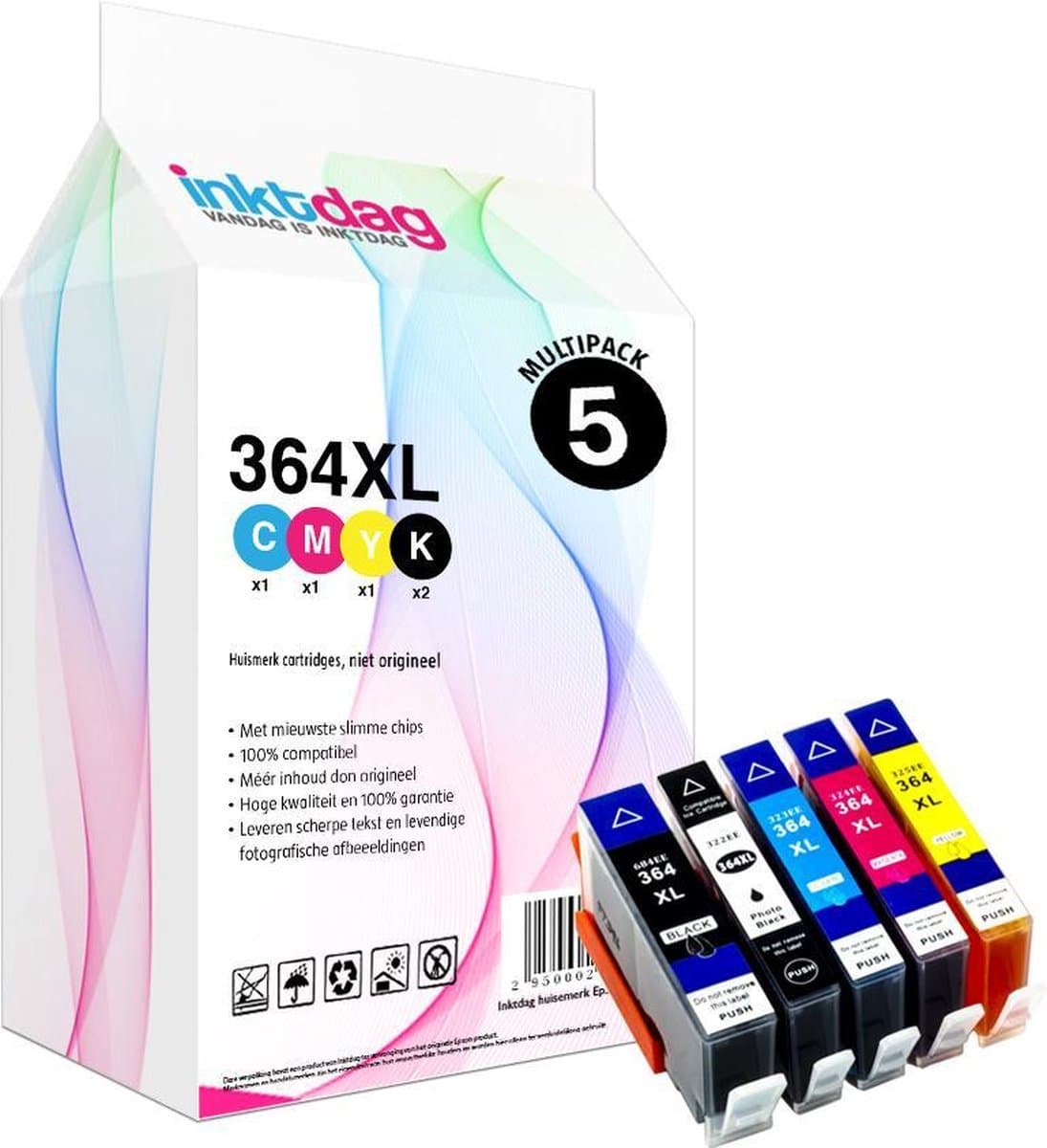 Inktdag inktcartridges voor HP 364 inktcartridges, hp 364xl inktcartridges multipack van 5 kleuren (1*zwart, 1*foto zwart, 1*C/M/Y)