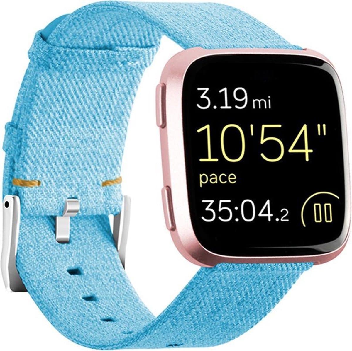 KELERINO. Denim bandje geschikt voor Fitbit Versa (Lite) - Blauw