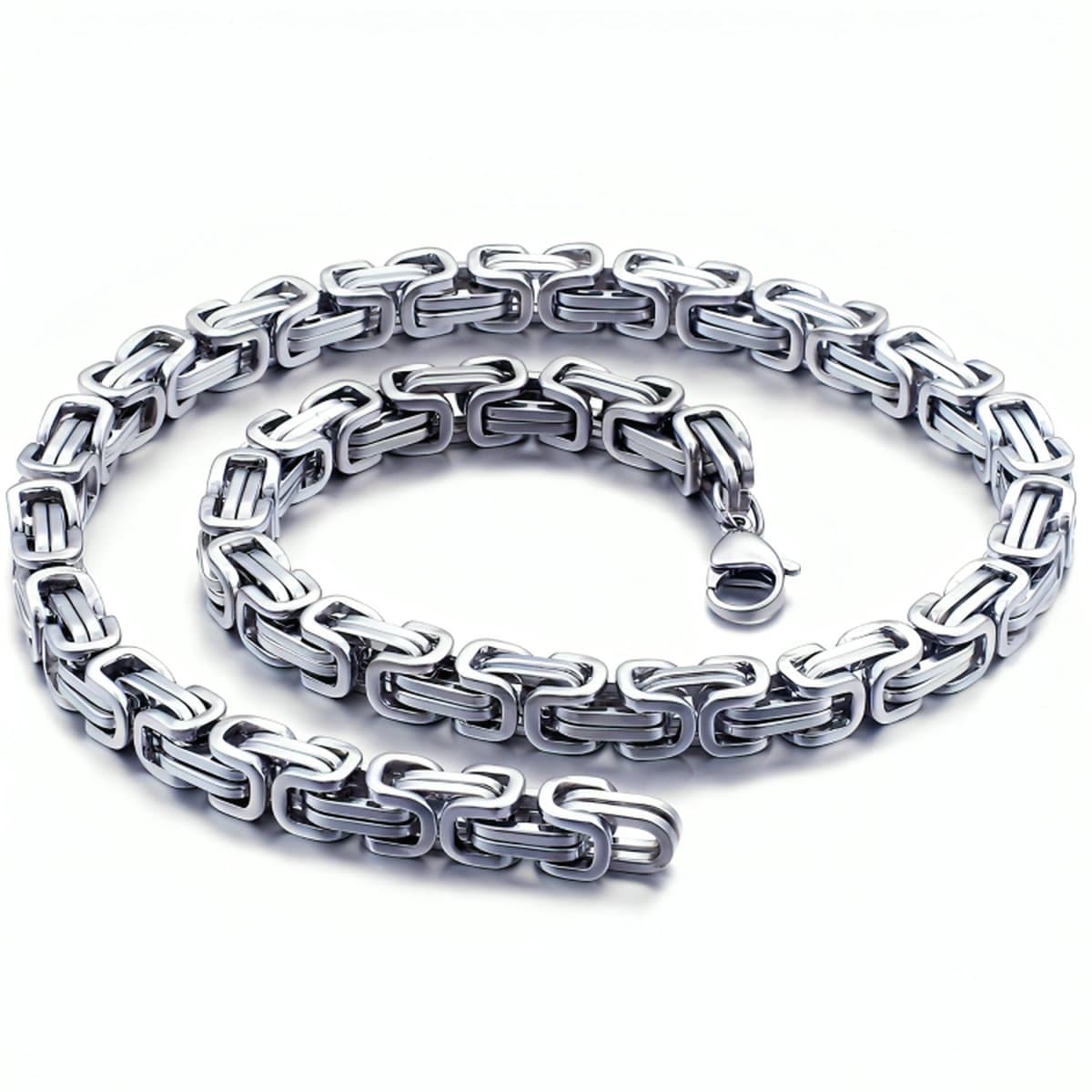 Koningsketting Heren Zilver Kleurig - Staal - 5mm - Byzantijnse Stijl - Dubbele Schakels - Kettingen - Papa Cadeau Voor Mannen - Vaderdag