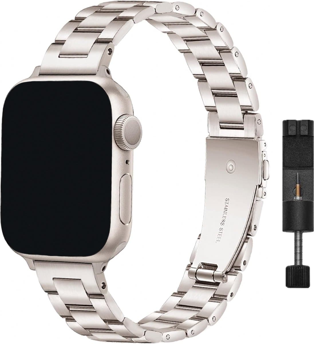 Innerlight® Narrow - Starlight - 42/44/45/46/49mm - Metalen bandje geschikt voor Apple Watch - Schakel Armband RVS - Stainless Steel Watch Band - Roestvrijstaal - Geschikt als Apple watch bandje voor Series 1/2/3/4/5/6/7/8/9/10/11/SE/Ultra/Ultra 2