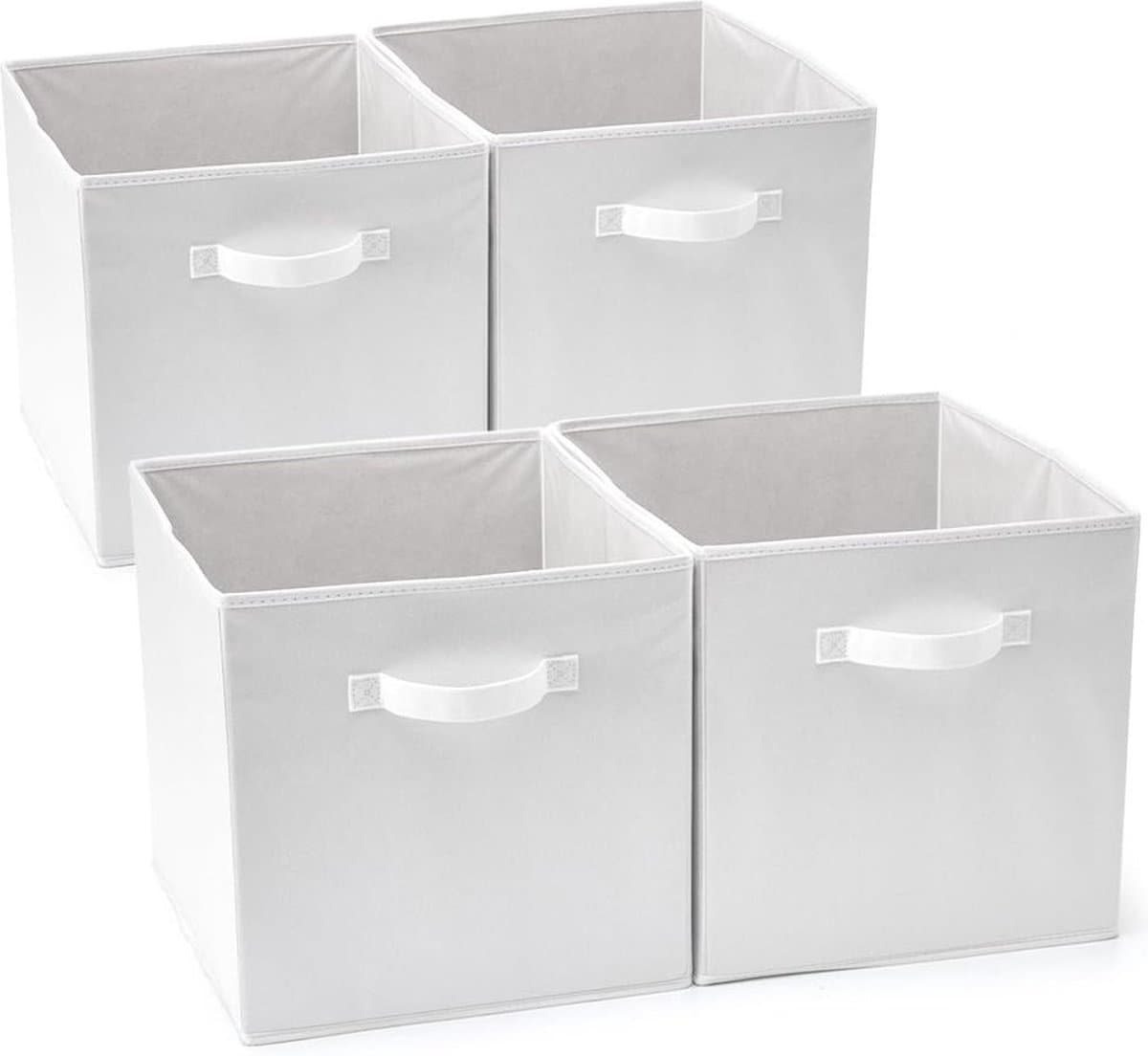 opbergmanden bakken, opvouwbare kubus opbergdozen voor baby kinderen, speelgoed organisator, Wit, Set van 4 (33 x 37 x 33 cm)