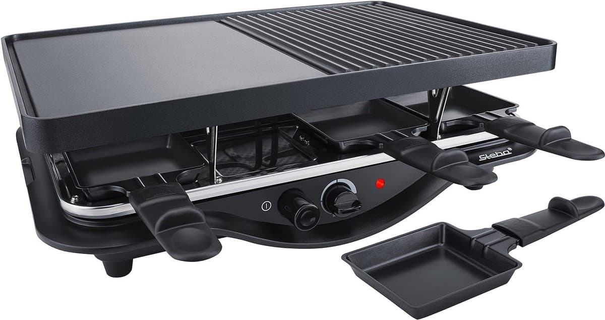Steba RC28 - Gourmetset - tweezijdige grillplaat - Grill oppervlakte met grillpatroon en gladde zone - 8 personen - 1400 Watt