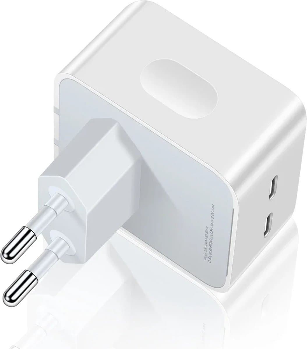 USB C Snellader - 2 USB-C Poorten - GAN USB-C Oplader - USB Stekker - Geschikt voor al jouw USB-C Apparaten - Oplader - Fast Charger - Snellader - Universeel - USB-C - USB-C-Adapter - 35W - Wit