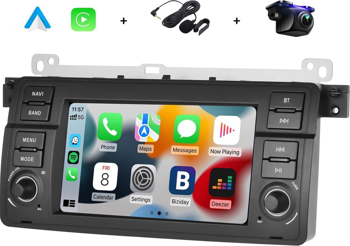 Boscer Autoradio - Geschikt voor BMW 3-Serie E46 1998-2006 - Apple Carplay & Android Auto (Draadloos) - Android 15 - 2+64GB - 7 Inch HD Touchscreen - Navigatiesysteem - AHD Achteruitrijcamera & Microfoon