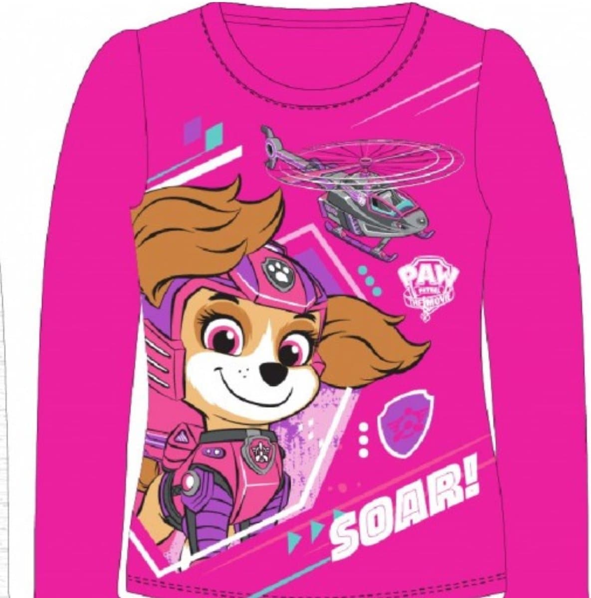 Paw Patrol Skye Kids Lang T-shirt Roze Wit - 128 cm - Skye Kindermode Shirts