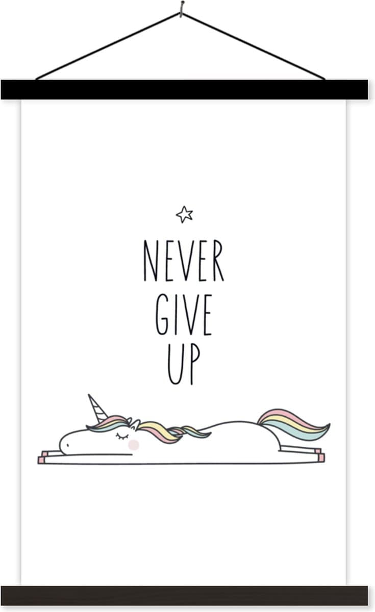 Schoolplaat eenhoorn - Muurdecoratie kinderkamer - Unicorn - Kinderen - Quotes - Never give up - Meisjes - Muurdecoratie - 40x60 cm