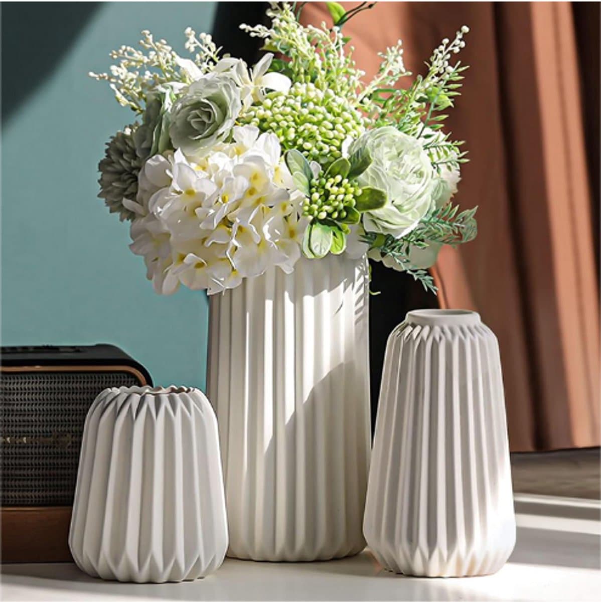 Wit Keramische Vazen - Set Van 3 Boho Voor Moderne Woondecoratie - Nordic Minimalisme - Decoratie - Kantoor - Entree - Woonkamer - Tafeldecoratie - Vazen