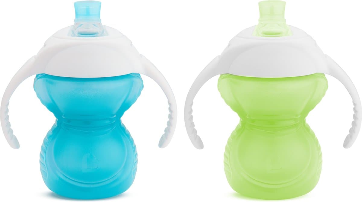 Munchkin Drinkbeker 2-pack - Click Lock Bite proof trainer cup - Bijtbestendige drinkbeker voor baby's - Overgangsbeker - vanaf 6 maanden - Beker met handgrepen - 207ml - Groen/Blauw - 2 Munchkin bekers