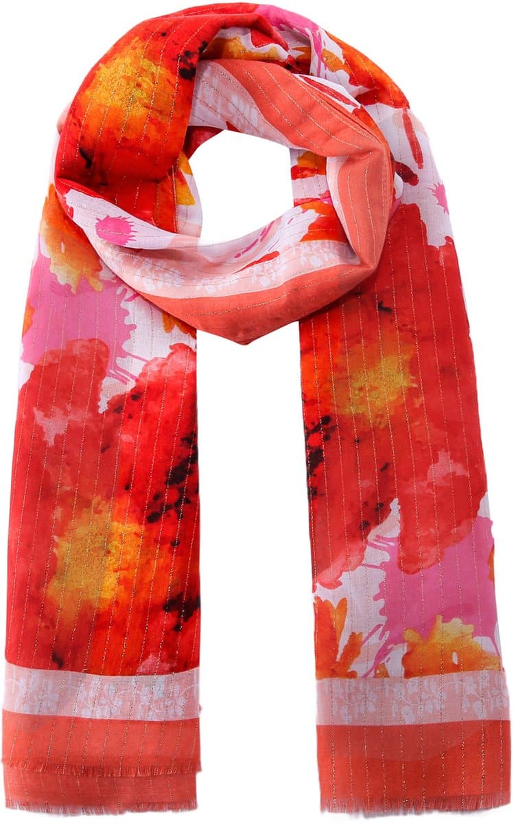 Emilie scarves - sjaal - bloemenprint - lang - koraal oranje - glitter