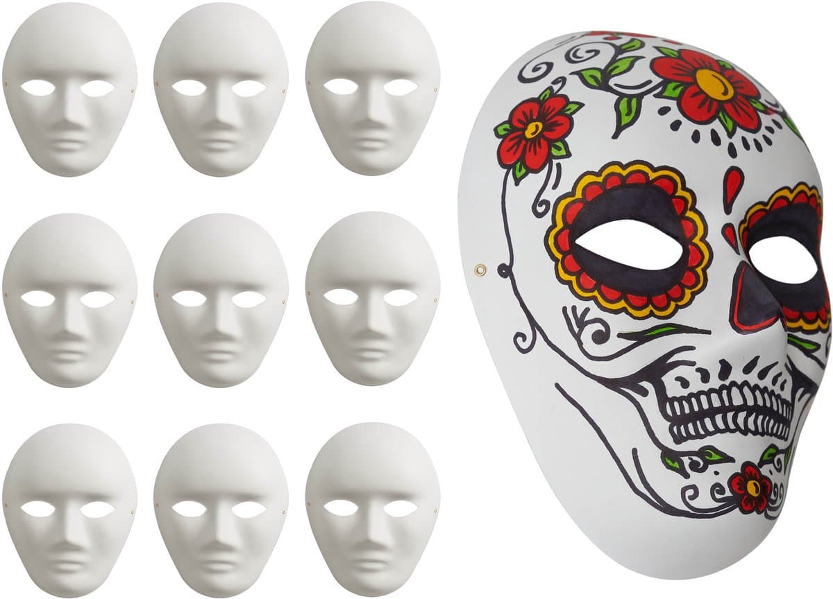 MATANA 10 Witte Kartonnen Maskers om te Beschilderen - DIY Kostuum voor Feesten, Knutselen voor Kinderen en Volwassenen