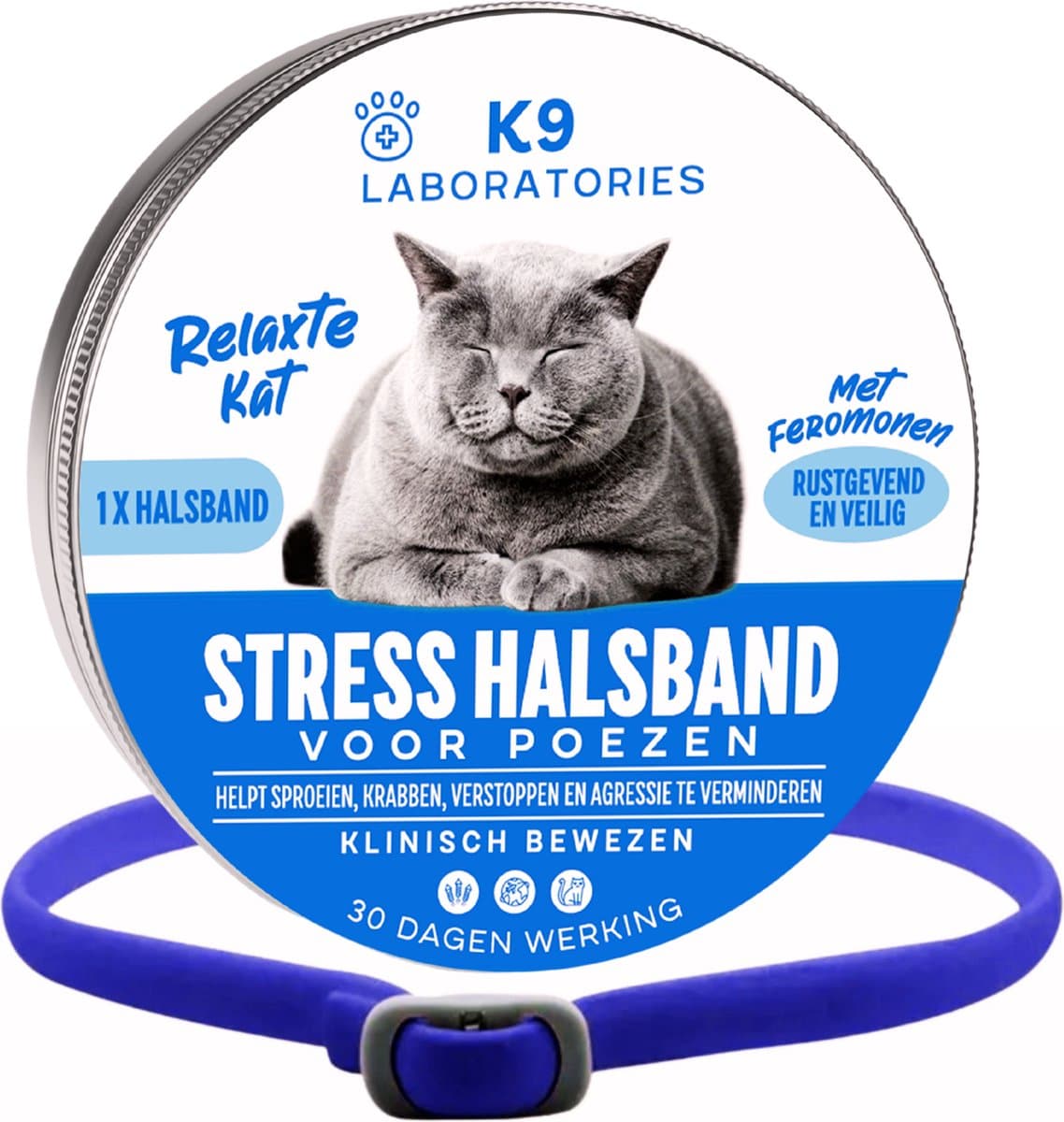 Antistress halsband kat Blauw - Anti stress middel voor katten - Alternatief voor feromonen verdamper - Feromonen halsband kat - kalmerend - bij spanning en stress