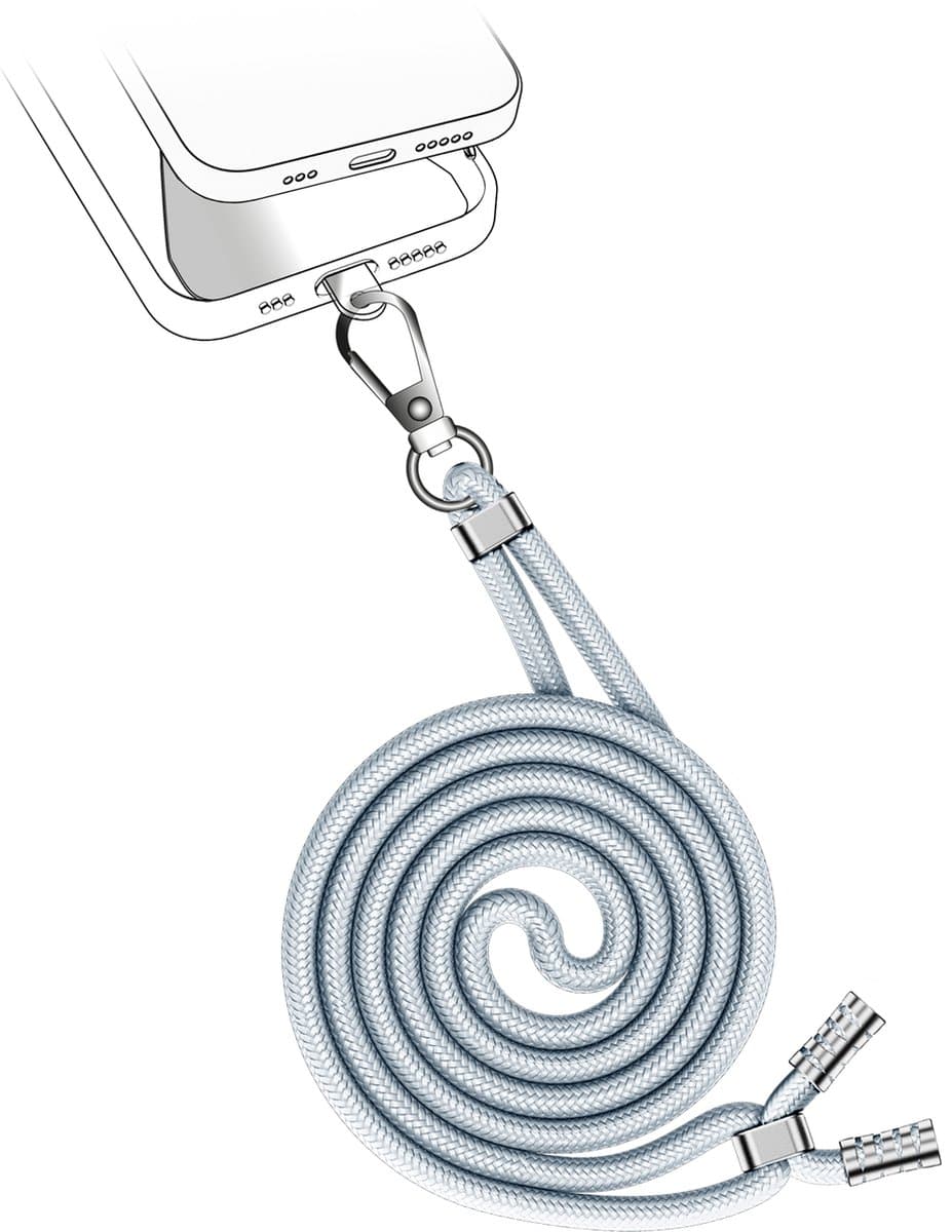 Valenta - Telefoonkoord Universeel - Licht Grijs + Transparante plakhouder - Keycord - Geschikt voor alle backcovers & smartphones