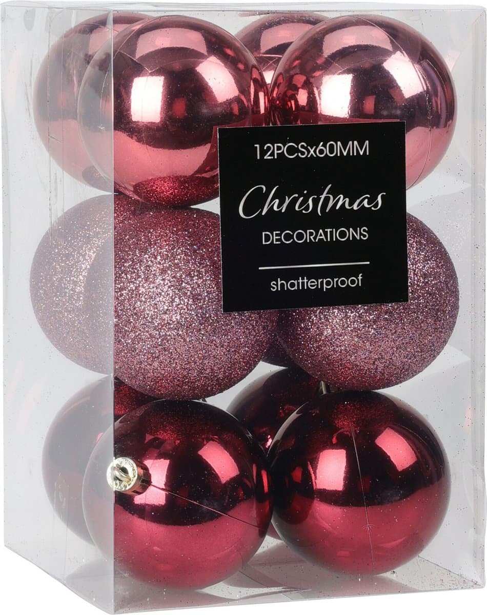 Christmas Decoration Kerstballen - 12x - 6 cm - kunststof - roze - kerstversiering