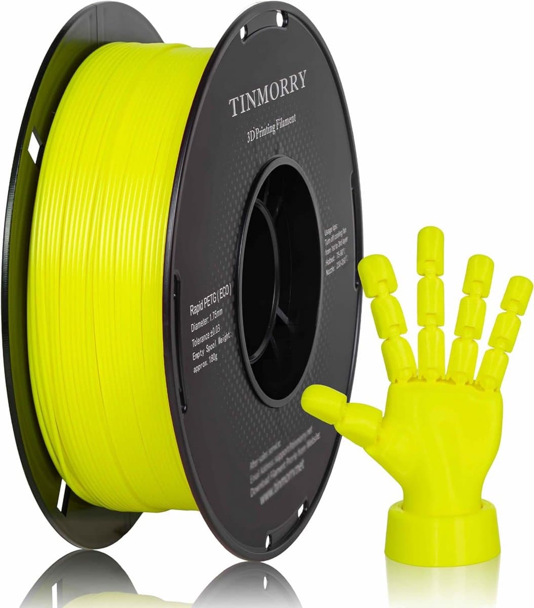 PETG Filament 1.75mm, TINMORRY Rapid PETG-Eco 3D Printing Filament, Compatible with Bambu Lab/Creality K1C/FlashFORGE Adventurer 5M/Anycubic Kobra 3/QIDI FDM 3D Printer, 1 kg, 1 Spool, Fluorine Yellow