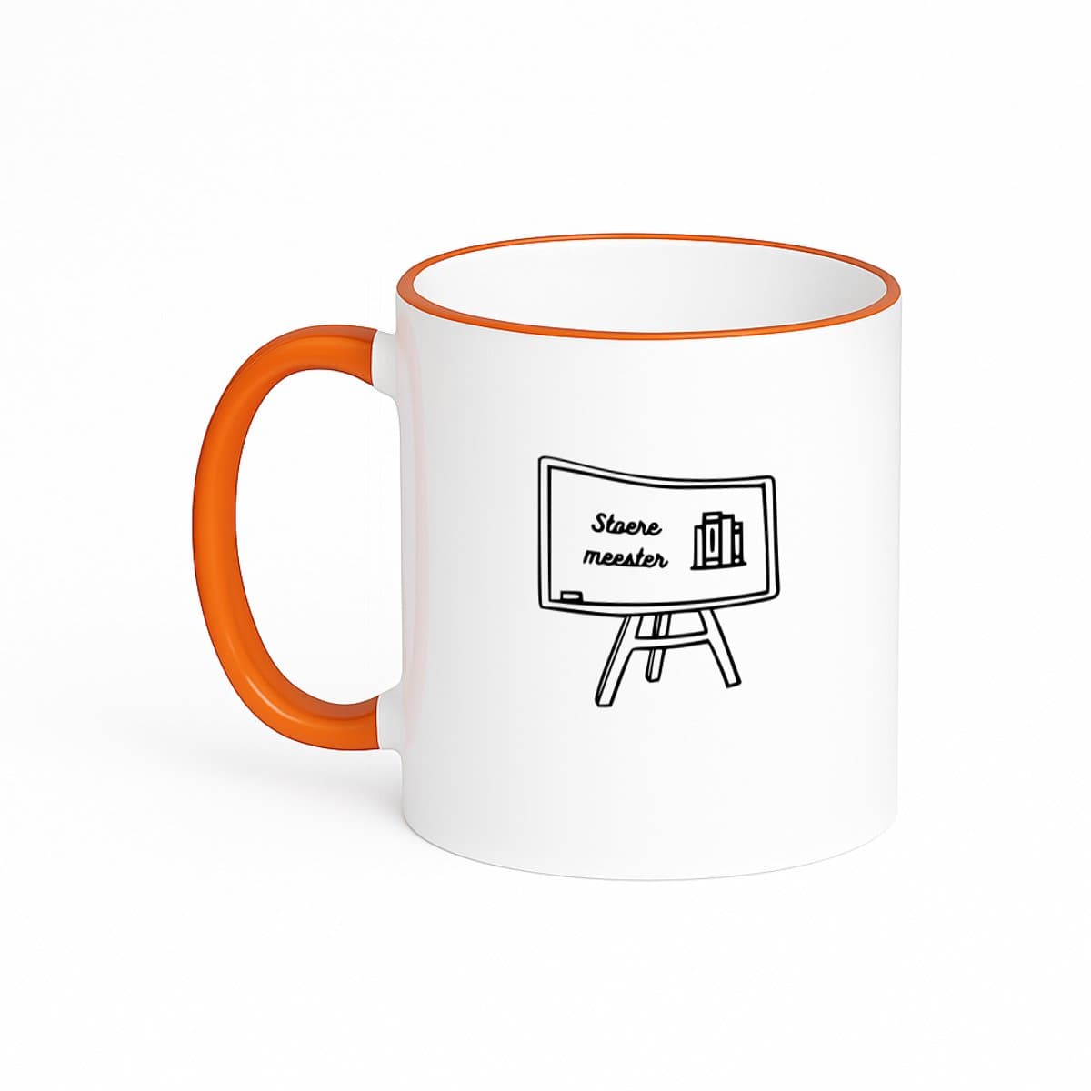 Hacebo® - Stoere meester koffiebeker met gekleurde rand oranje - Meester - Cadeaupakket meester - thee mok - koffie beker - einde schooljaar - afscheid - Leuk cadeau voor je juf om te geven - koffiemok - 330 ML