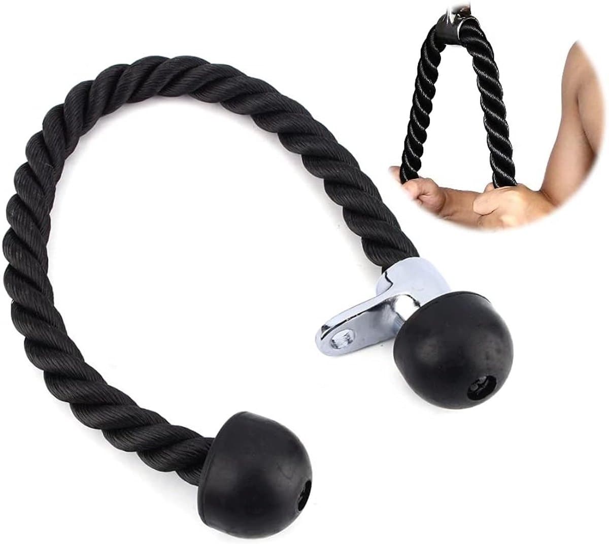 Tricep Touw voor Pull Down Oefeningen - Nylon Weerstandskoord voor Bodybuilding en Fitness - 70 cm Zwart