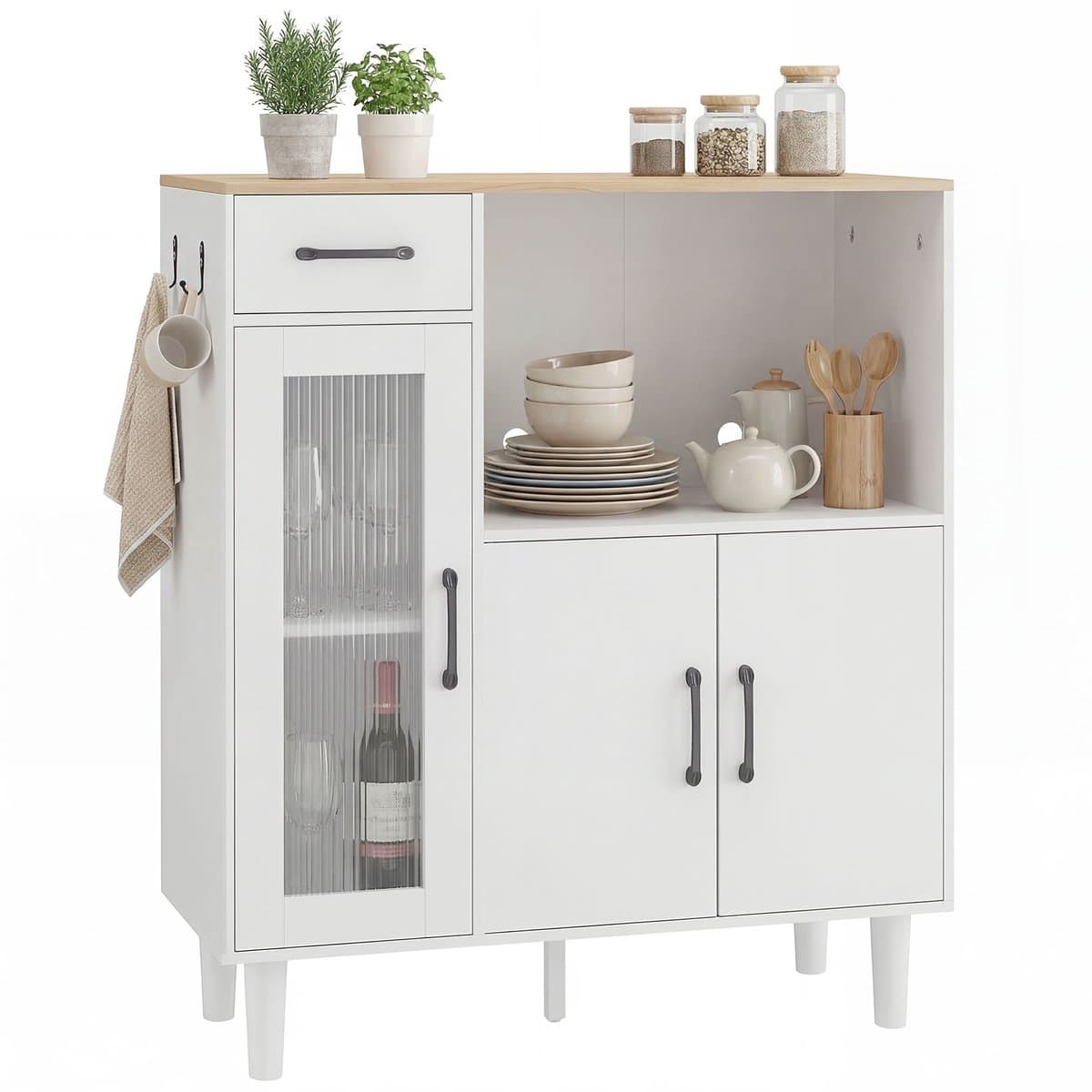 HOMCOM Buffetkast-Spaanplaat, Acryl-80L x 34B x 91H cm-Wit