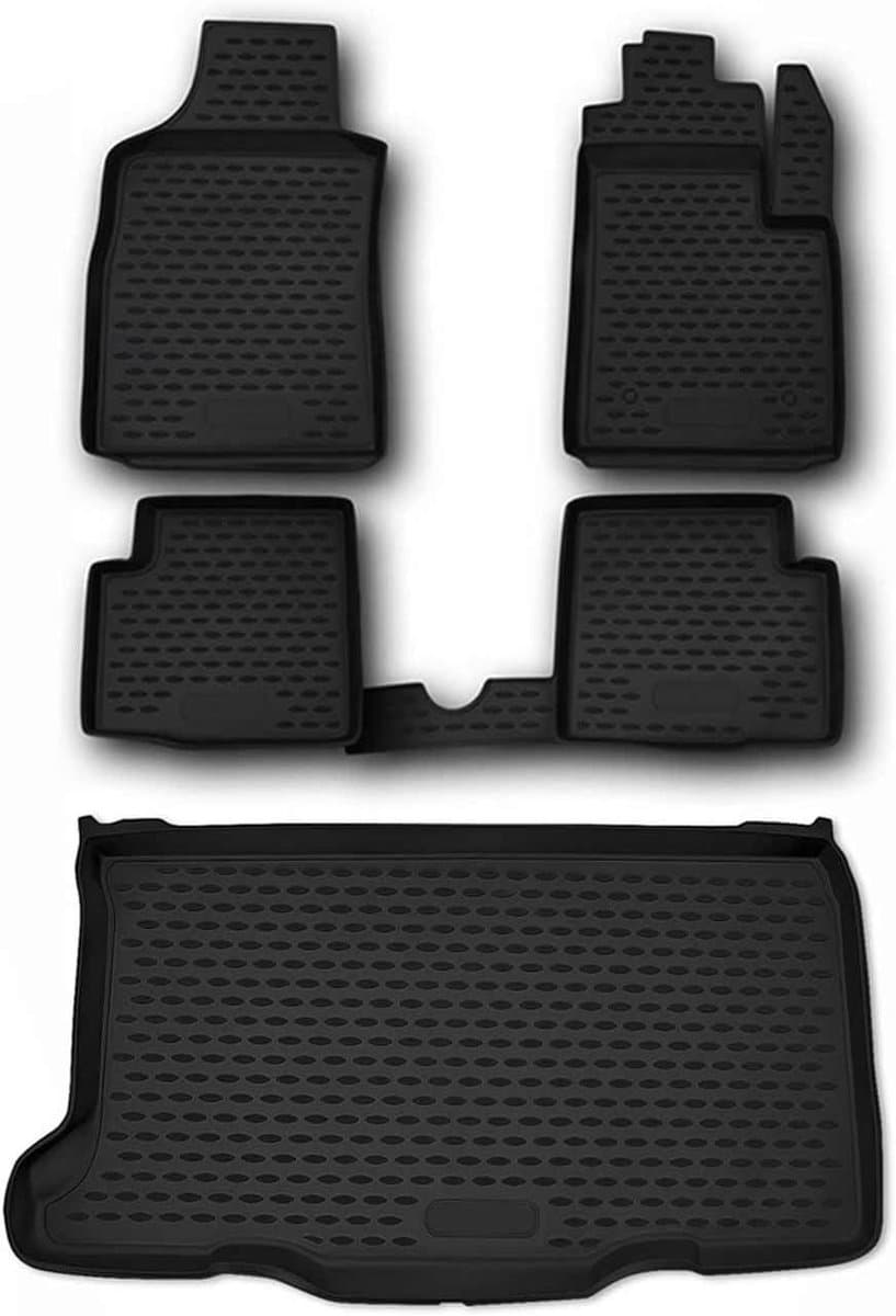 Automatten en kofferbakmat - Auto interieur set - Voertuig beschermen - Voertuigspecifieke pasvorm - 3D rubber - Zwart