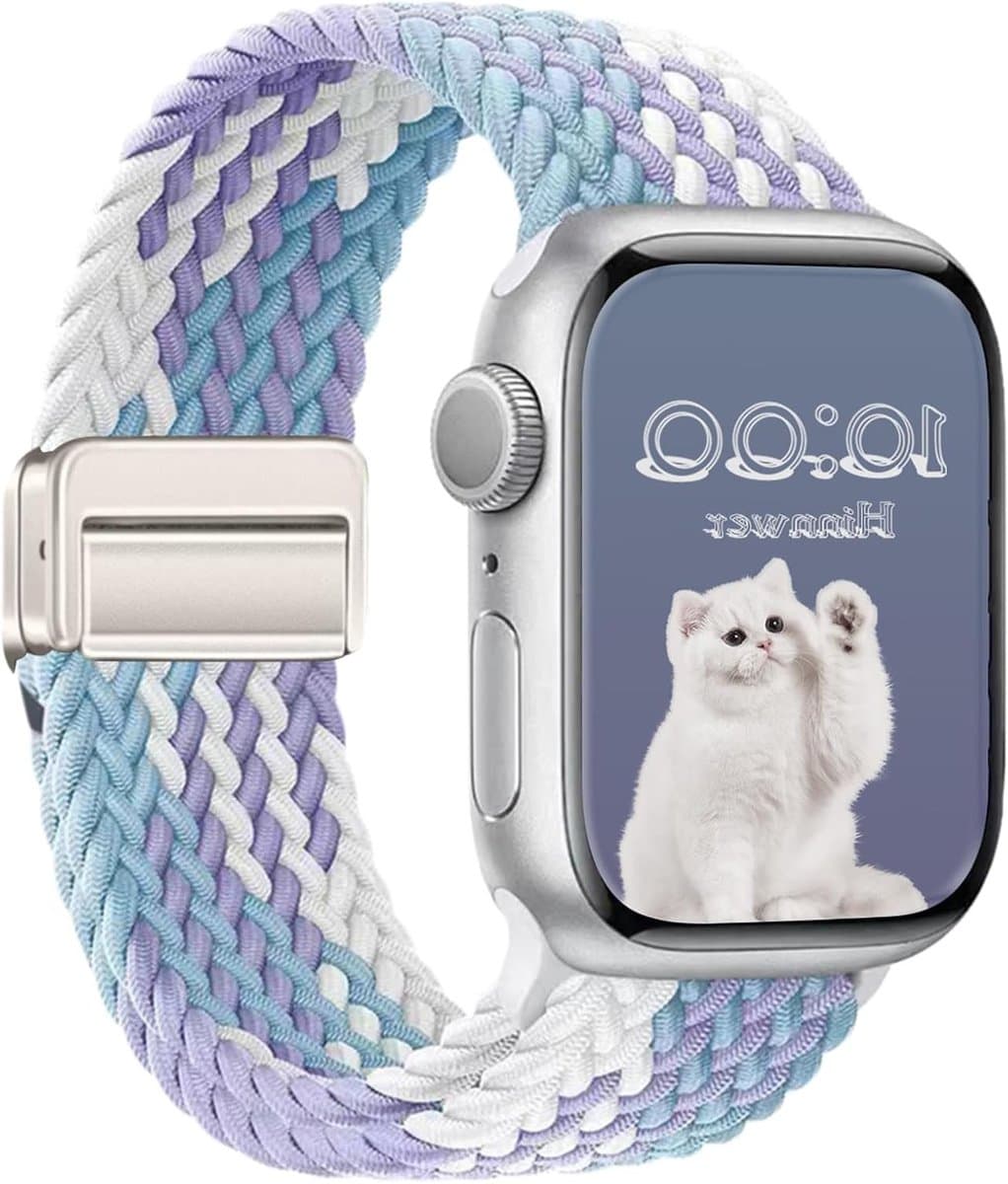 Nylon Armband voor Apple Watch 45 mm, 44 mm, 42 mm en 49 mm met Magnetische Sluiting, Geschikt voor iWatch Ultra, SE en Series 1-10, Paars en Duurzaam Ontwerp